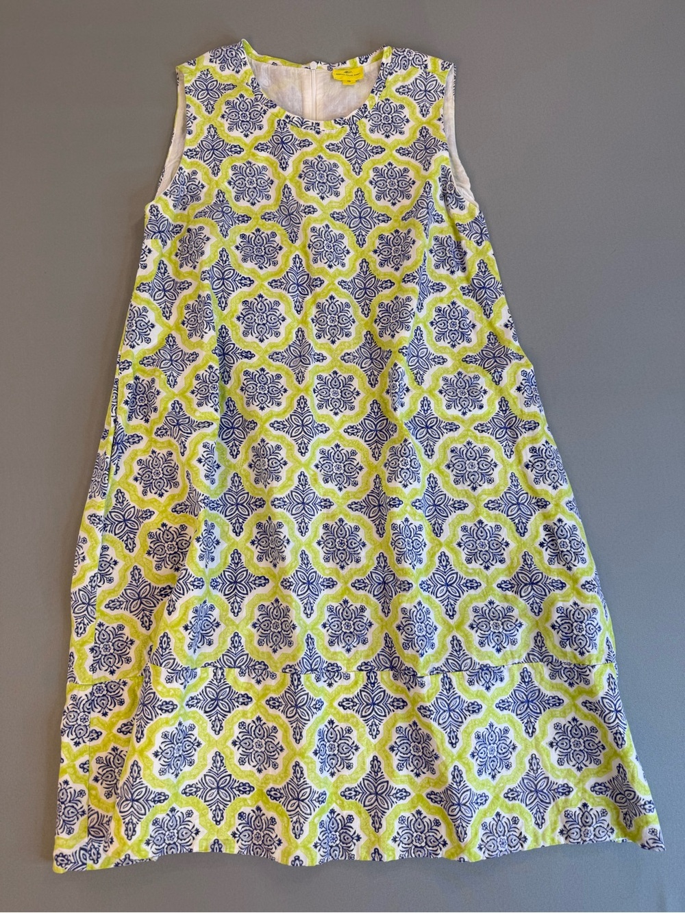 Roberta Roller Rabbit Sleeveless Yellow Blue Dress 100% Cotton Size XS Pockets